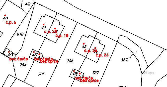 Poustka 24 na parcele st. 48 v KÚ Poustka u Františkových Lázní, Katastrální mapa