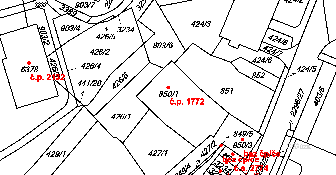 Cheb 1772 na parcele st. 850/1 v KÚ Cheb, Katastrální mapa