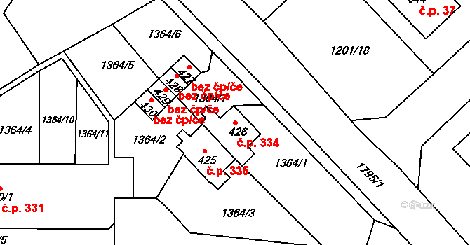 Krajková 334 na parcele st. 426 v KÚ Krajková, Katastrální mapa