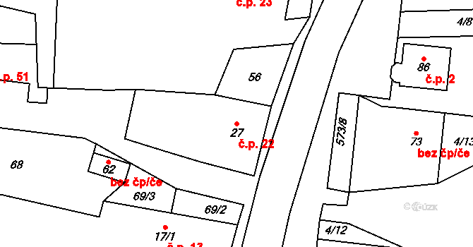 Miletice 22, Dlažov na parcele st. 27 v KÚ Miletice u Dlažova, Katastrální mapa
