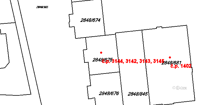 Záběhlice 3142,3143,3144,3145, Praha na parcele st. 2848/675 v KÚ Záběhlice, Katastrální mapa