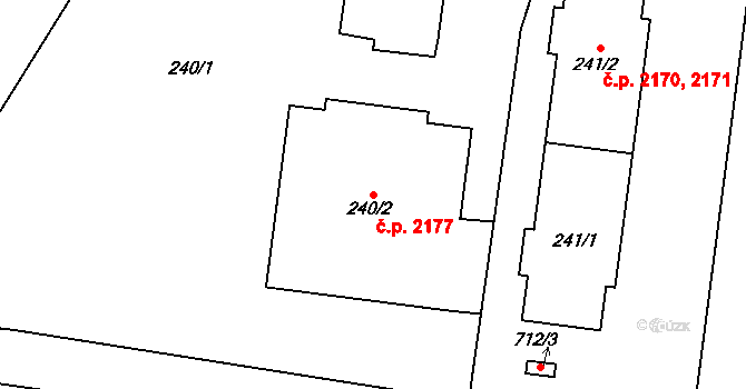 Komořany 2177, Praha na parcele st. 240/2 v KÚ Komořany, Katastrální mapa