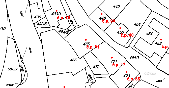 Záběhlice 91, Praha na parcele st. 465 v KÚ Záběhlice, Katastrální mapa