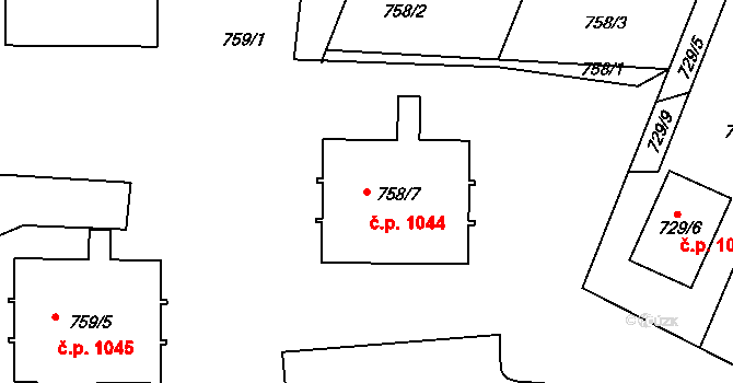 Sedlčany 1044 na parcele st. 758/7 v KÚ Sedlčany, Katastrální mapa