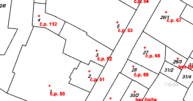 Bílina 52 na parcele st. 3 v KÚ Bílina, Katastrální mapa