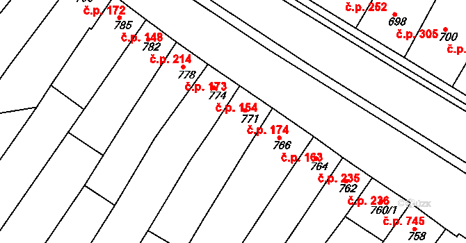 Blučina 174 na parcele st. 771 v KÚ Blučina, Katastrální mapa