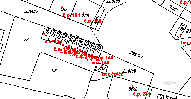 Rosice 144 na parcele st. 1258 v KÚ Rosice u Brna, Katastrální mapa