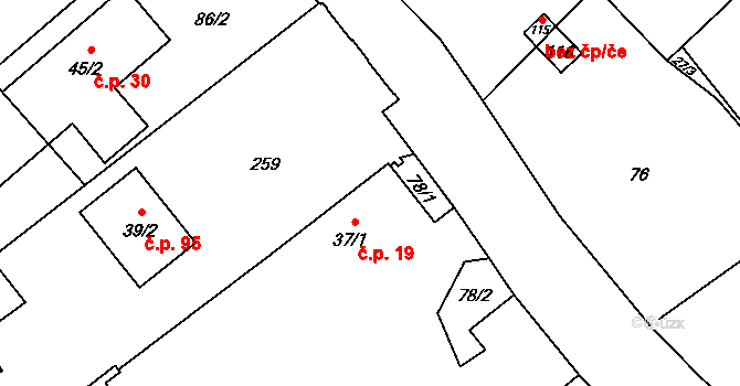 Milostovice 19, Opava na parcele st. 37/1 v KÚ Milostovice, Katastrální mapa