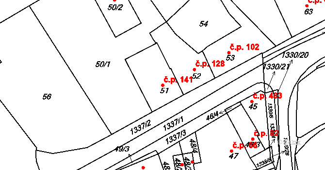 Božkov 141, Plzeň na parcele st. 51 v KÚ Božkov, Katastrální mapa
