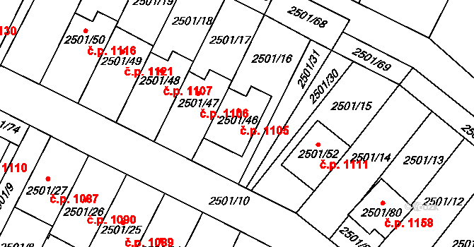 Oslavany 1105 na parcele st. 2501/46 v KÚ Oslavany, Katastrální mapa