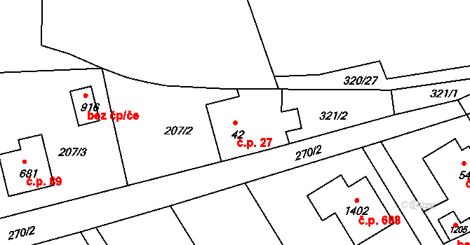 Parník 27, Česká Třebová na parcele st. 42 v KÚ Parník, Katastrální mapa