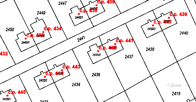 Prostřední Suchá 442, Havířov na parcele st. 2435/2 v KÚ Prostřední Suchá, Katastrální mapa