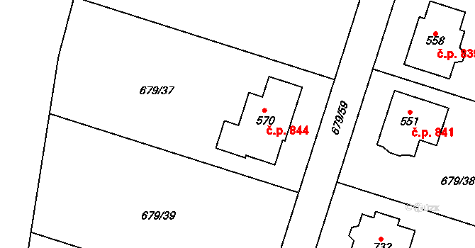 Hlubočinka 844, Sulice na parcele st. 570 v KÚ Sulice, Katastrální mapa