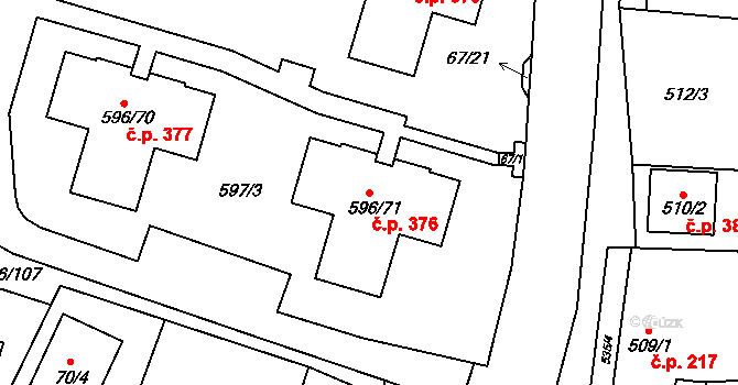Hodonice 376 na parcele st. 596/71 v KÚ Hodonice, Katastrální mapa