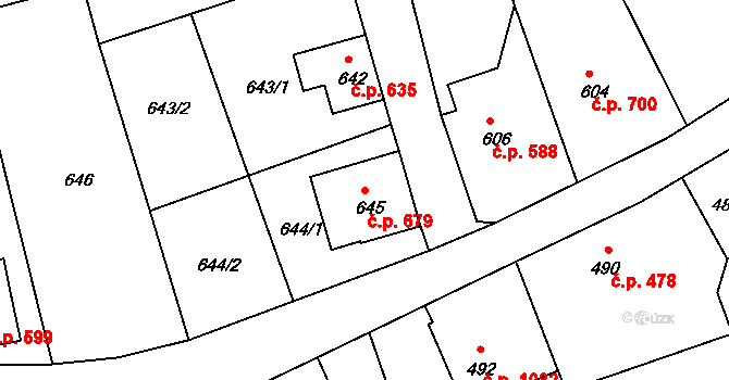Šluknov 679 na parcele st. 645 v KÚ Šluknov, Katastrální mapa