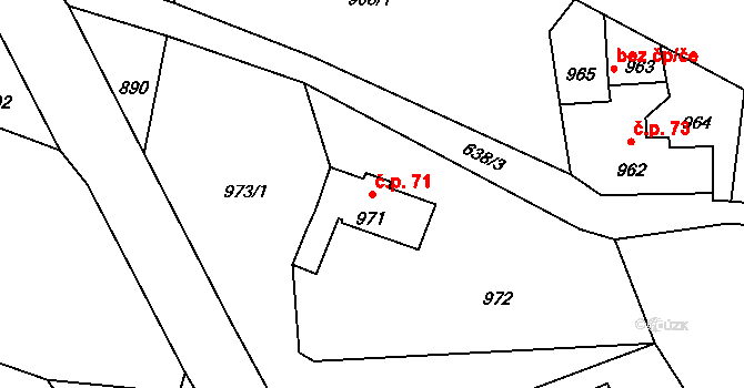 Proseč nad Nisou 71, Jablonec nad Nisou na parcele st. 971 v KÚ Proseč nad Nisou, Katastrální mapa