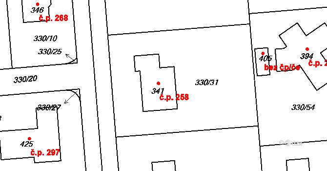 Žilina 258 na parcele st. 341 v KÚ Žilina, Katastrální mapa