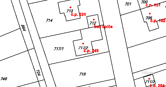 Přerov VII-Čekyně 249, Přerov na parcele st. 717/2 v KÚ Čekyně, Katastrální mapa
