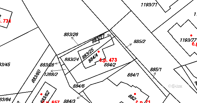Hřebeč 473 na parcele st. 884/4 v KÚ Hřebeč, Katastrální mapa