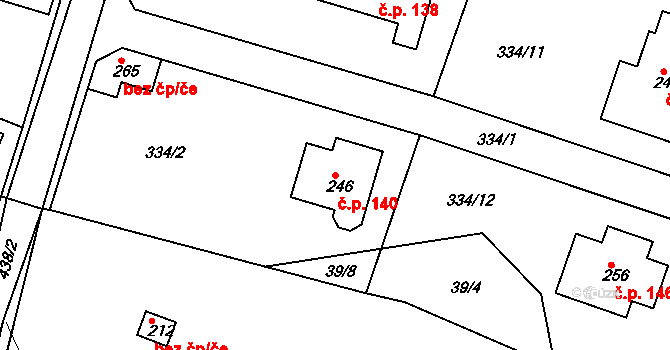 Vysoká u Příbramě 140 na parcele st. 246 v KÚ Vysoká u Příbramě, Katastrální mapa