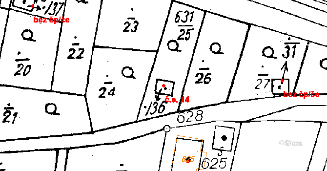 Vlkýš I 14, Heřmanova Huť na parcele st. 631/36 v KÚ Vlkýš, Katastrální mapa