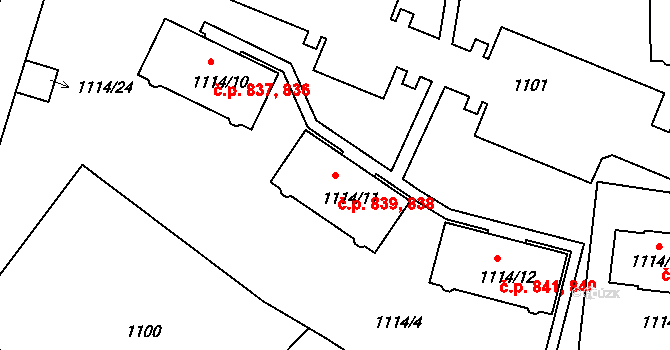 Kamenice nad Lipou 838,839 na parcele st. 1114/11 v KÚ Kamenice nad Lipou, Katastrální mapa