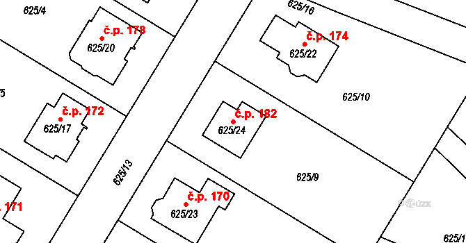 Štáblovice 182 na parcele st. 625/24 v KÚ Štáblovice, Katastrální mapa