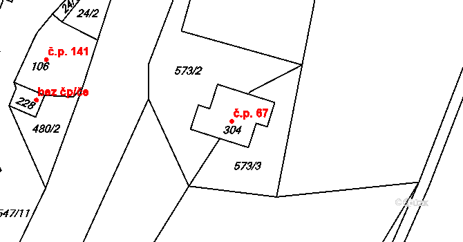 Minice 67, Kralupy nad Vltavou na parcele st. 304 v KÚ Minice u Kralup nad Vltavou, Katastrální mapa