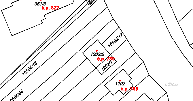 Polešovice 789 na parcele st. 1202/2 v KÚ Polešovice, Katastrální mapa