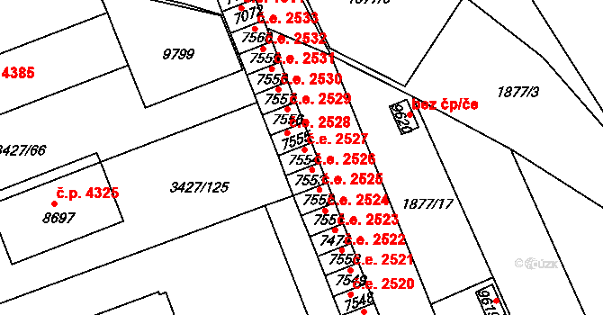Hodonín 2527 na parcele st. 7554 v KÚ Hodonín, Katastrální mapa