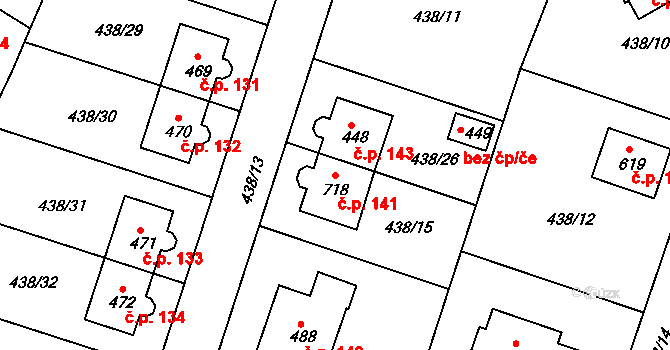 Horoušánky 141, Horoušany na parcele st. 718 v KÚ Horoušany, Katastrální mapa