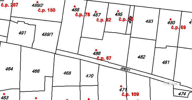Košíře 67, Praha na parcele st. 486 v KÚ Košíře, Katastrální mapa