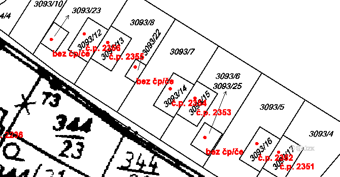 Podlusky 2354, Roudnice nad Labem na parcele st. 3093/14 v KÚ Roudnice nad Labem, Katastrální mapa