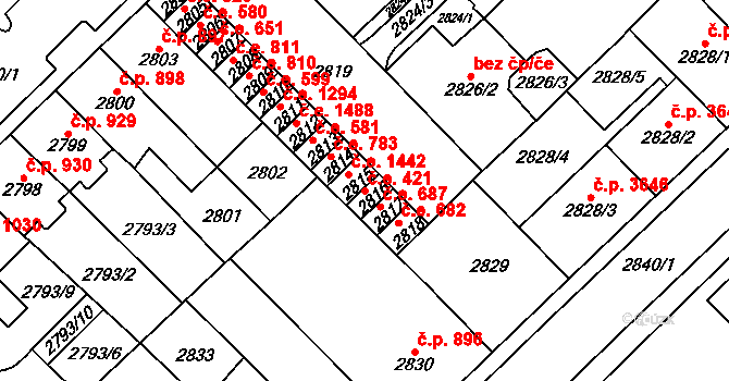 Chomutov 421 na parcele st. 2816 v KÚ Chomutov I, Katastrální mapa