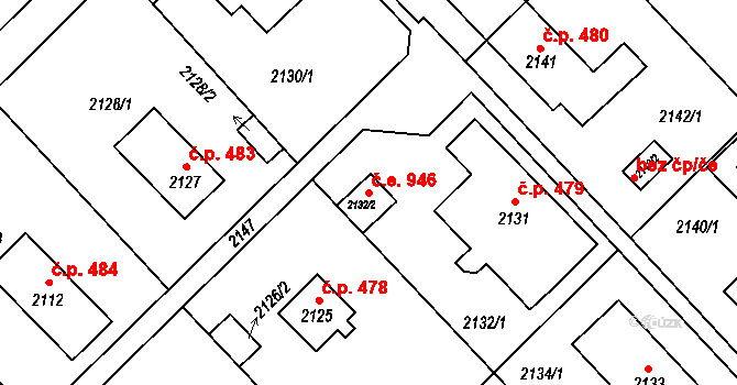 Slatina 946, Brno na parcele st. 2132/2 v KÚ Slatina, Katastrální mapa