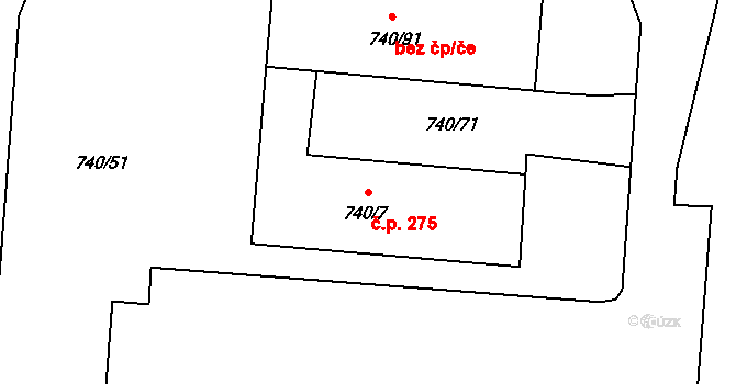Výškovice 275, Ostrava na parcele st. 740/7 v KÚ Výškovice u Ostravy, Katastrální mapa