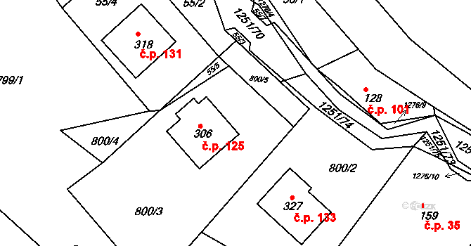 Podkopná Lhota 125 na parcele st. 306 v KÚ Podkopná Lhota, Katastrální mapa