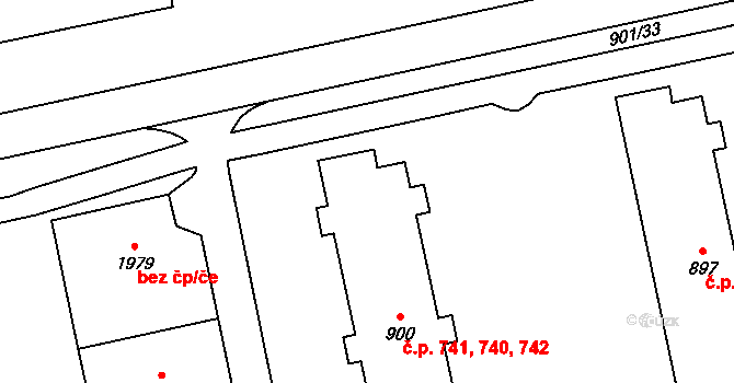 Malenovice 740,741,742, Zlín na parcele st. 900 v KÚ Malenovice u Zlína, Katastrální mapa