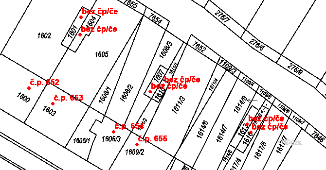 Klobouky u Brna 43199518 na parcele st. 1610 v KÚ Klobouky u Brna, Katastrální mapa