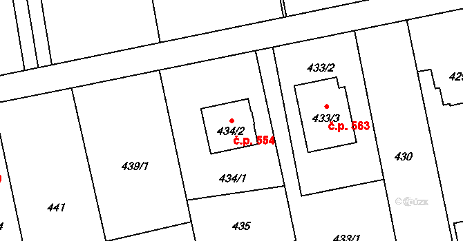 Píšť 554 na parcele st. 434/2 v KÚ Píšť, Katastrální mapa