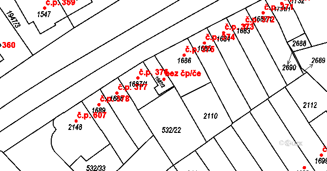 Třebíč 44154518 na parcele st. 1687/2 v KÚ Třebíč, Katastrální mapa