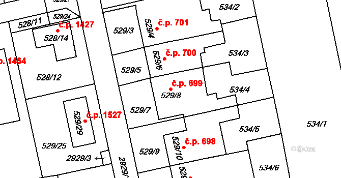 Kylešovice 699, Opava na parcele st. 529/8 v KÚ Kylešovice, Katastrální mapa