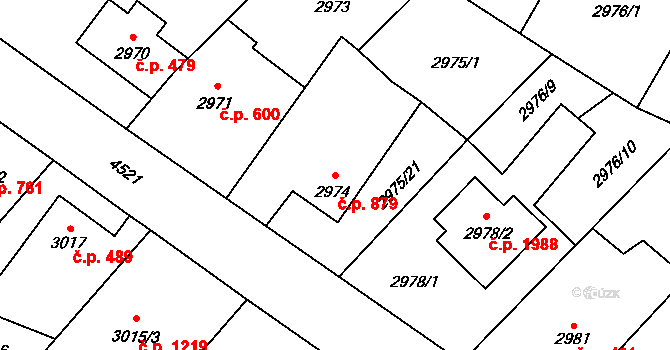 Hlučín 879 na parcele st. 2974 v KÚ Hlučín, Katastrální mapa