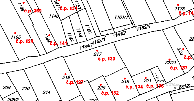 Buchlovice 133 na parcele st. 217 v KÚ Buchlovice, Katastrální mapa