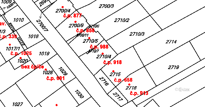Nivnice 918 na parcele st. 2710/4 v KÚ Nivnice, Katastrální mapa