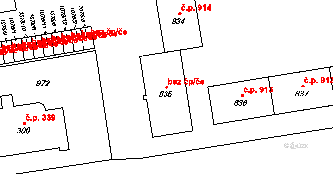 Ostrava 49437518 na parcele st. 835 v KÚ Hrabůvka, Katastrální mapa