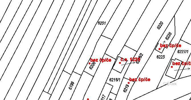 Mutěnice 1044 na parcele st. 6206 v KÚ Mutěnice, Katastrální mapa