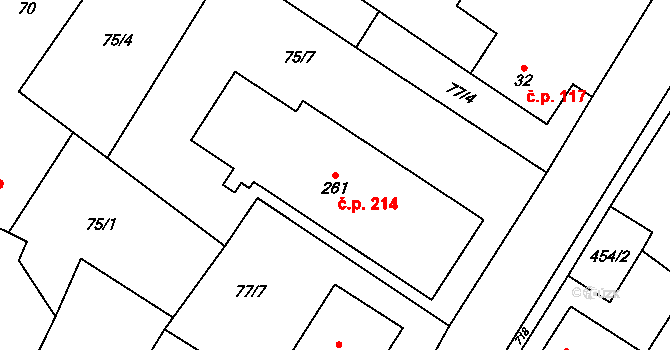Chroustovice 214 na parcele st. 261 v KÚ Chroustovice, Katastrální mapa
