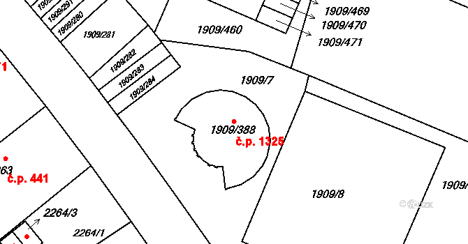 Kopřivnice 1325 na parcele st. 1909/388 v KÚ Kopřivnice, Katastrální mapa