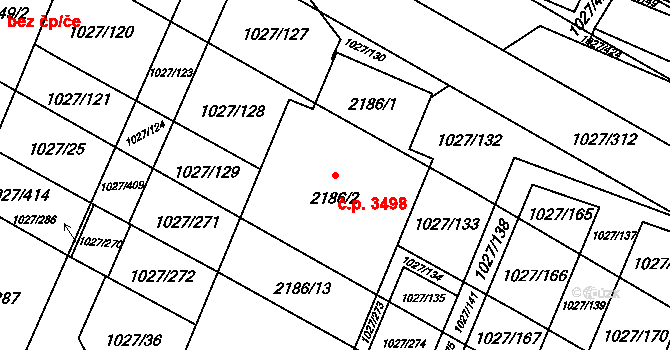 Břeclav 3498 na parcele st. 2186/16 v KÚ Břeclav, Katastrální mapa